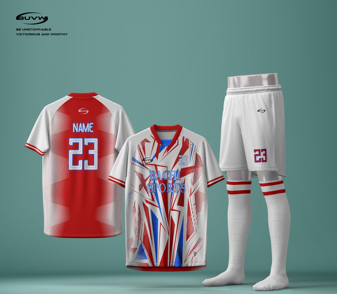 CJDL001 custom soccer reference style in white-red — made to order by BACHI SPORTS